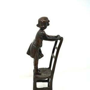 Antique Maitland Smith Bronze Statue A Little Girl Standing on a Chair/Stool 12”